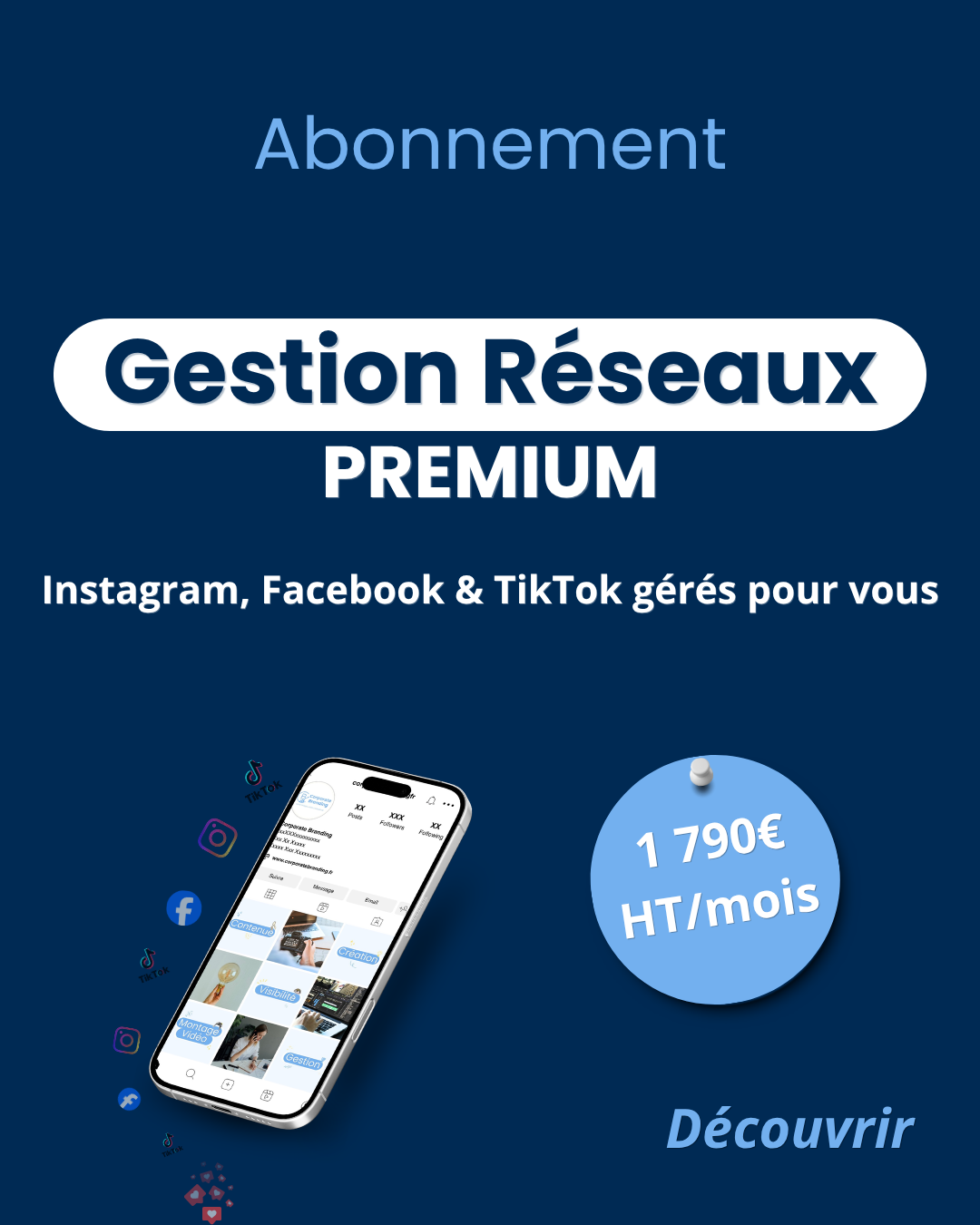 Abonnement gestion des réseaux sociaux, formule Premium