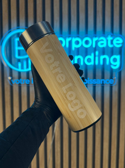 Bouteille isotherme en bambou personnalisée avec infuseur 430ml