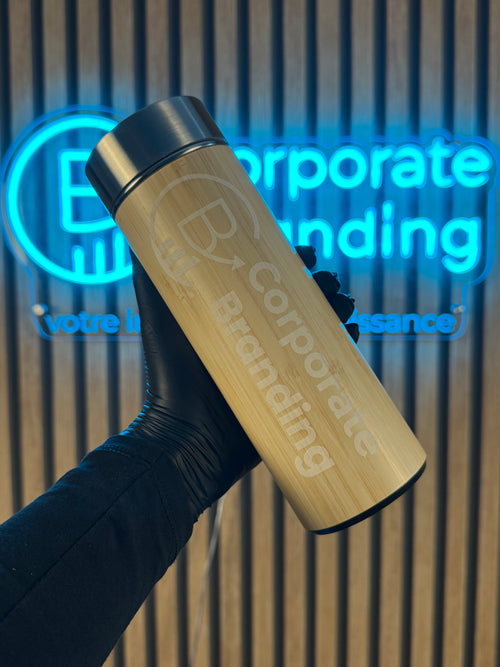 Bouteille isotherme en bambou personnalisée avec infuseur 430ml - vue 2