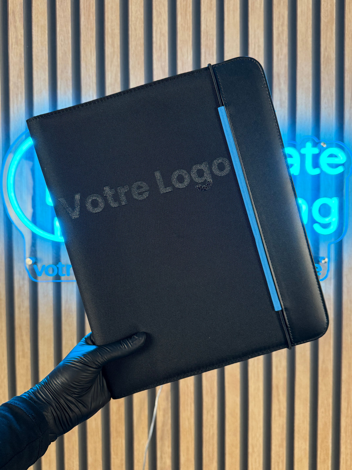 Porte-documents A4 personnalisé en PU et tissu 800D avec bloc-notes ligné
